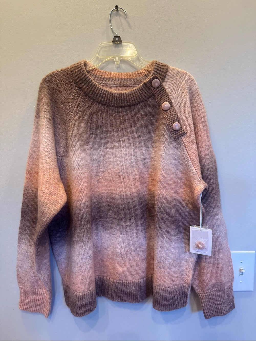 LC Lauren Conrad Pinky orange-Brown Ombre Crewneck Sweater with Button Shoulder